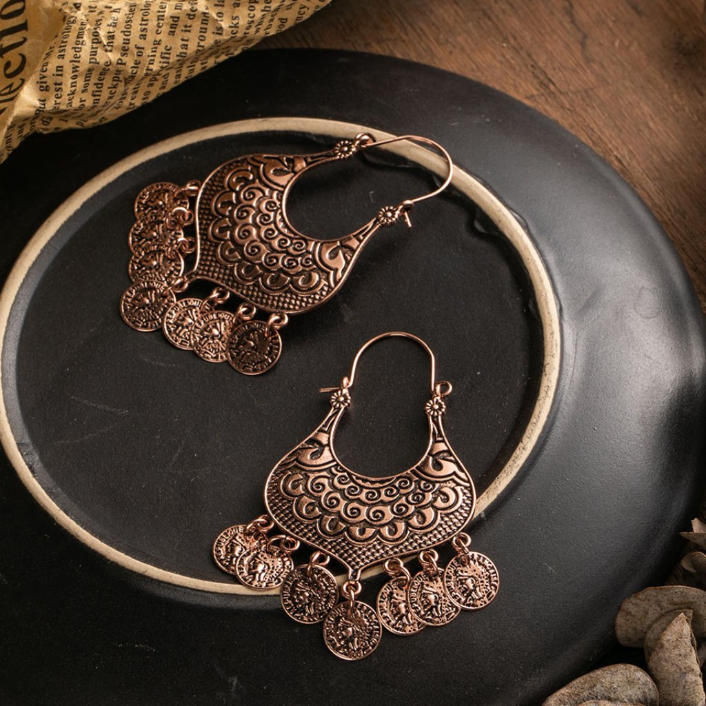Bohemian Coin Rose Gold Tassle Earring